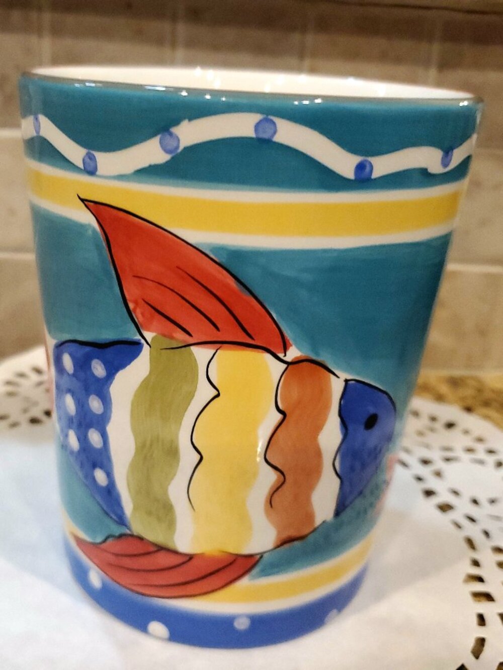 Extra Large Colorful Fish & Starfish Mug Hausen Ware